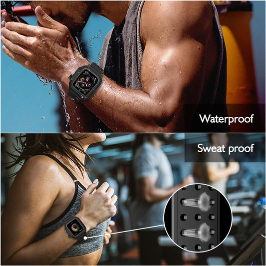 Compatible with Apple, Suitable For Watch 456 Waterproof Case Breathable Sports Silicone Strap Iwatch Se Waterproof Case