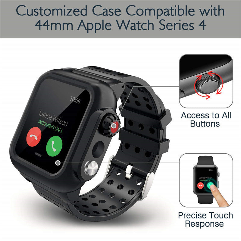 Compatible with Apple, Suitable For Watch 456 Waterproof Case Breathable Sports Silicone Strap Iwatch Se Waterproof Case