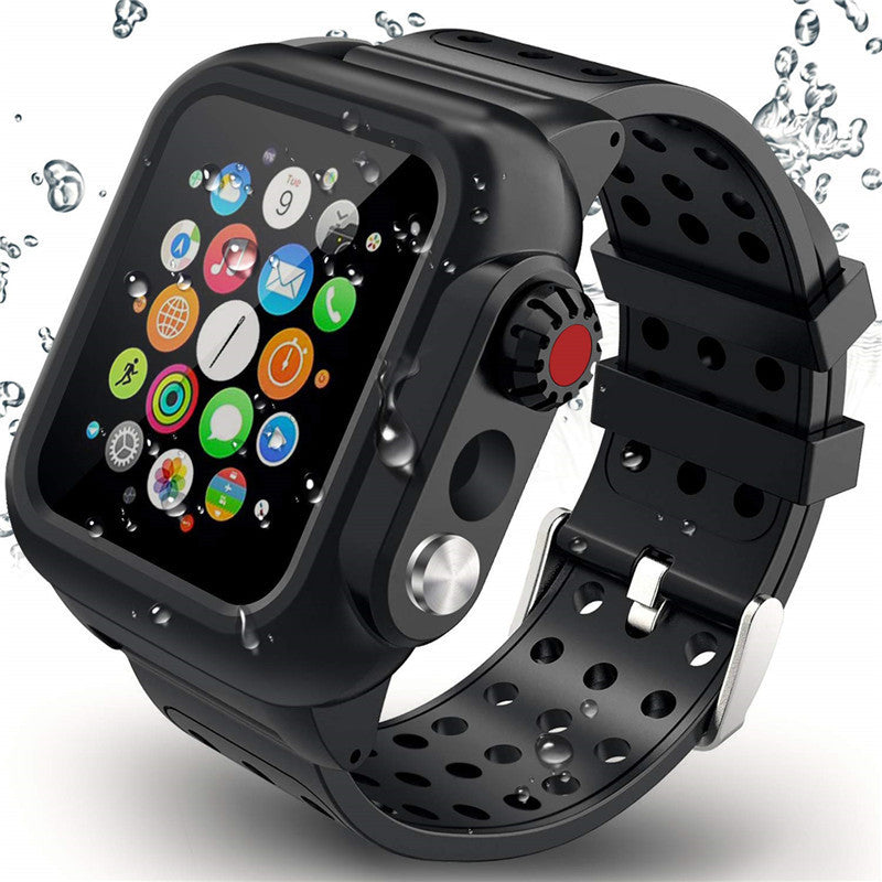 Compatible with Apple, Suitable For Watch 456 Waterproof Case Breathable Sports Silicone Strap Iwatch Se Waterproof Case