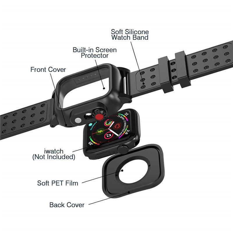 Compatible with Apple, Suitable For Watch 456 Waterproof Case Breathable Sports Silicone Strap Iwatch Se Waterproof Case