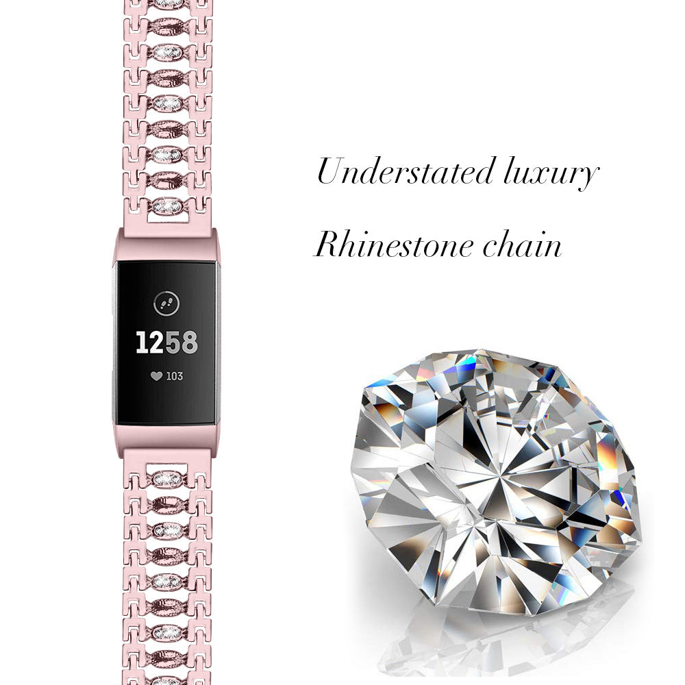Suitable For Fitbit Charge3 Smart Watch Candy-shaped Metal Diamond-studded Bracelet Strap