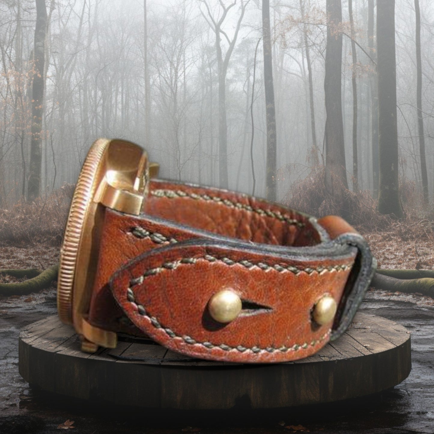 Aseman Skogrannas | kasviparkittu nahkaranneke | kaksiosainen karu käsityönä