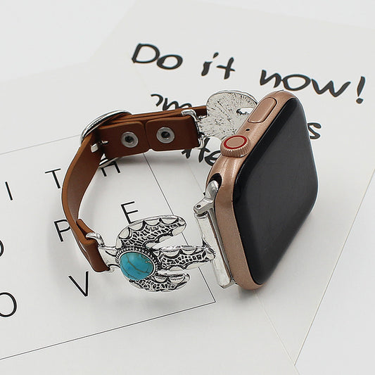 Suitable For Watch Watch Strap Iwatch456 Generation Personalized Leather Watch Strap Retro Strap Cross-border