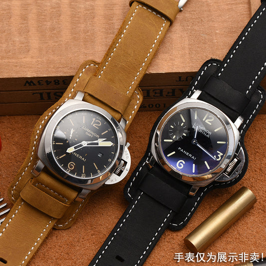 Rugged Large Bracelet With Tray 22 24 26mm Crazy Horse Leather Watch Strap