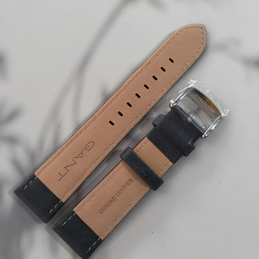 Nahkaranneke ganak | harmaa sinisellä tikkauksella sileä