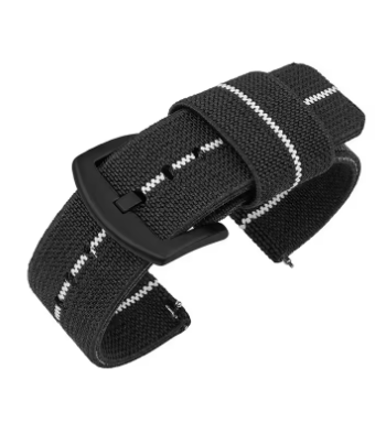 Kellonranneke Noheva-F Rämäpää | joustava solkisäätö musta valkoisella raidalla