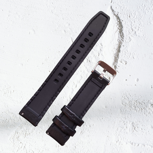 Kellonranneke nahkum | nahkaranneke silikoonisella sisäpinnalla musta