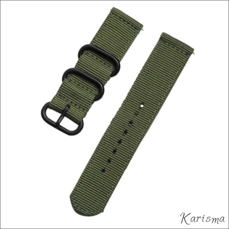 vihreä Hyvä zulu natotyyppinen kellonranneke kaksiosaisena, useassa värissä Hyvän tuntuinen, hiukan karhea ja vahvakudoksinen seatbelt tyyppinen nailon kangas materiaali. Varsin vahvaa ja pätevän duunari fiiliksen antavaa kangasta. Ja silti military henkeen.