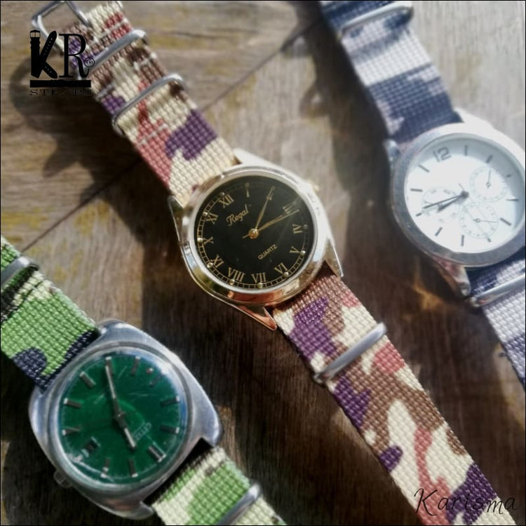 Basic laatuinen kellonneke seatbelt nailon remmiä,18mm, 20mm ja 22mm levyisenä. Lisänä rohkea camo kuviointi antaa vaikutelman kokeilunhaluisesta ja silti perinteisyyttä vaalivasta kantajastaan. Pinta tuntuu silkkisen sileältä ja ranneke on ranteessa hyvin tukeva sekä lämpimän tuntuinen. Ranneke myös kestää vaativampiakin olosuhteita ja se on helppo pitää puhtaana pesemällä.