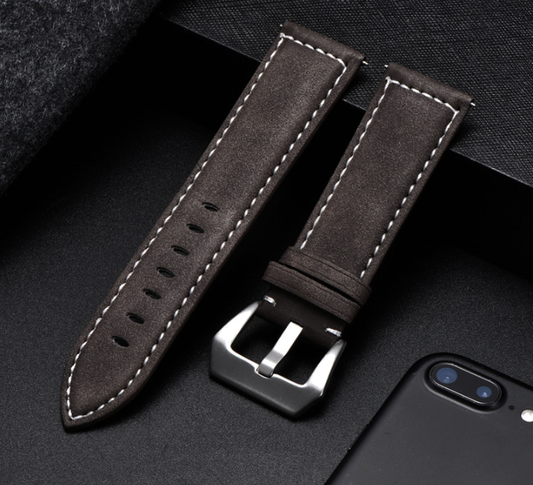 Nahkaranneke  SILO | valkoinen tikkaus tumman ruskea