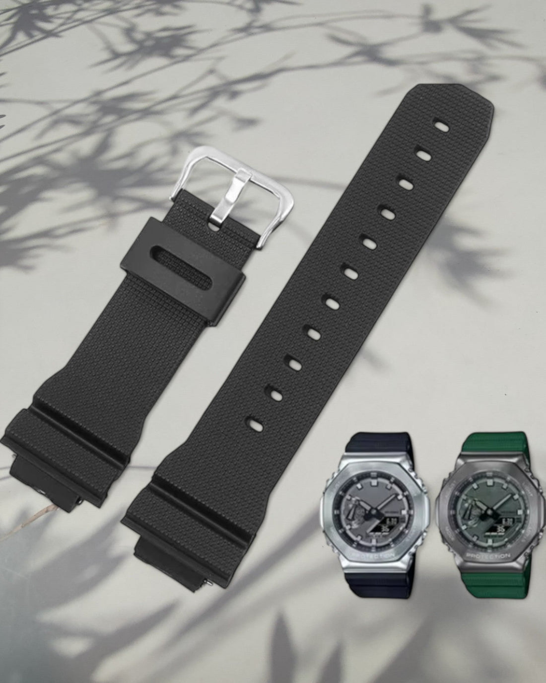 Kellonranneke resiini-silikooni  | casio g-shock pehmeä silikoniranneke musta