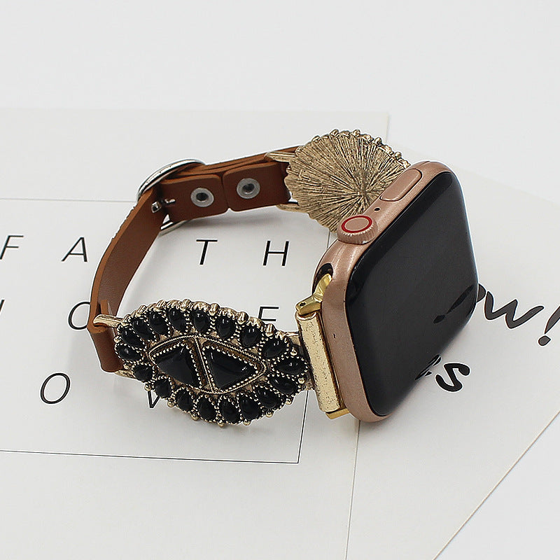 Suitable For  Watch  Watch Strap Iwatch456 Generation Personalized Leather Watch Strap Retro Strap Cross-border