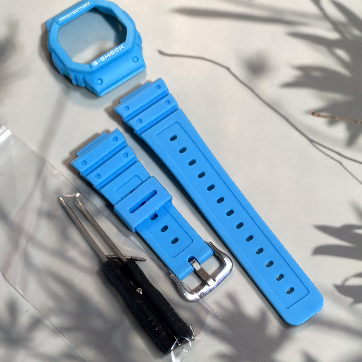 Kellonranneke resiini-silikooni  | casio g-shock modaussetti vaalean sininen