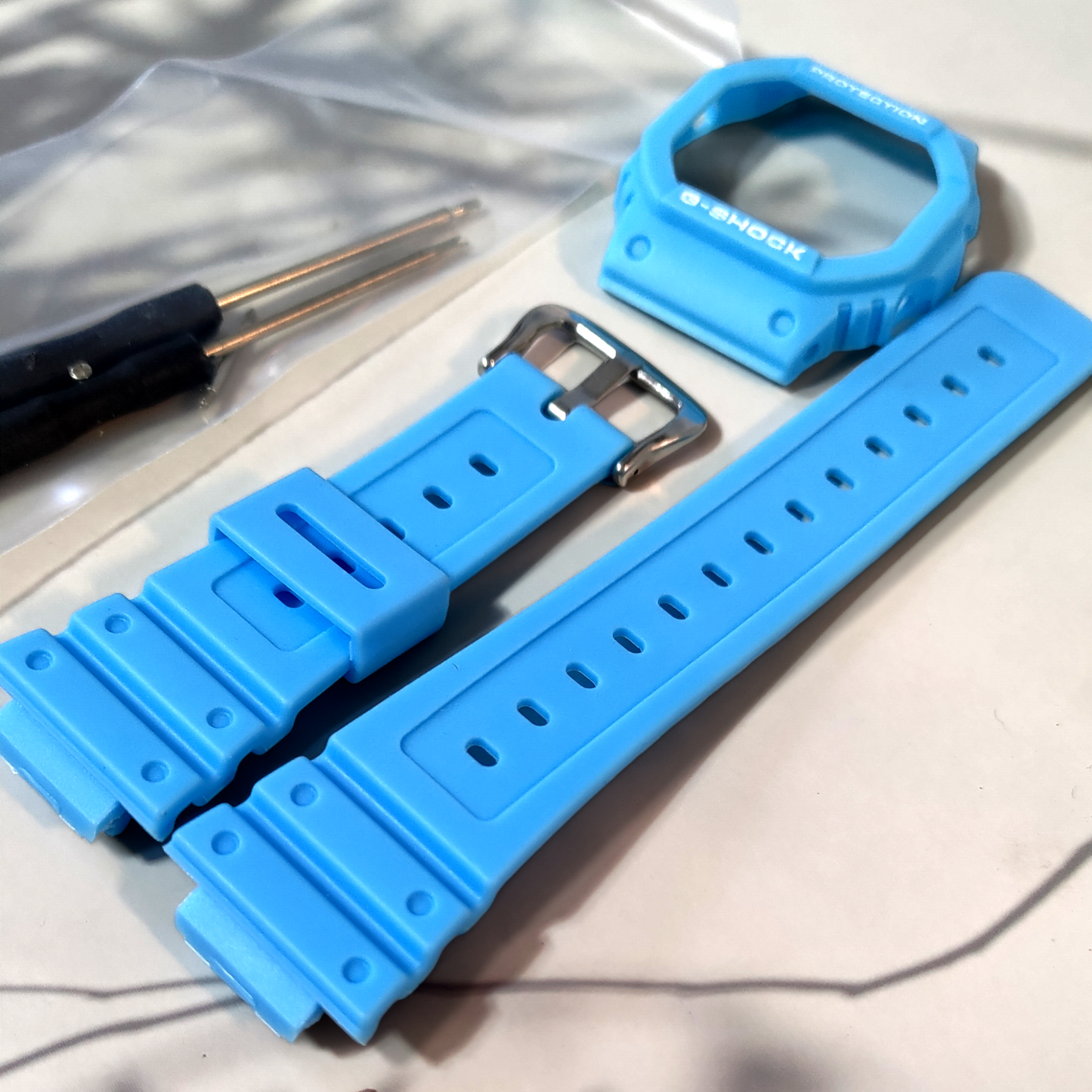 Kellonranneke resiini-silikooni  | casio g-shock modaussetti vaalean sininen