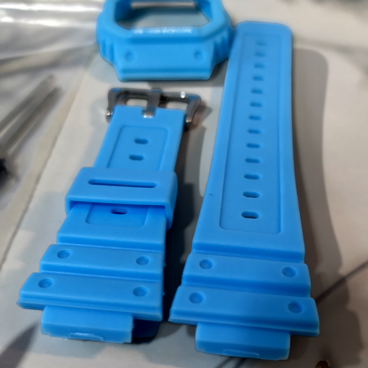 Kellonranneke resiini-silikooni  | casio g-shock modaussetti vaalean sininen