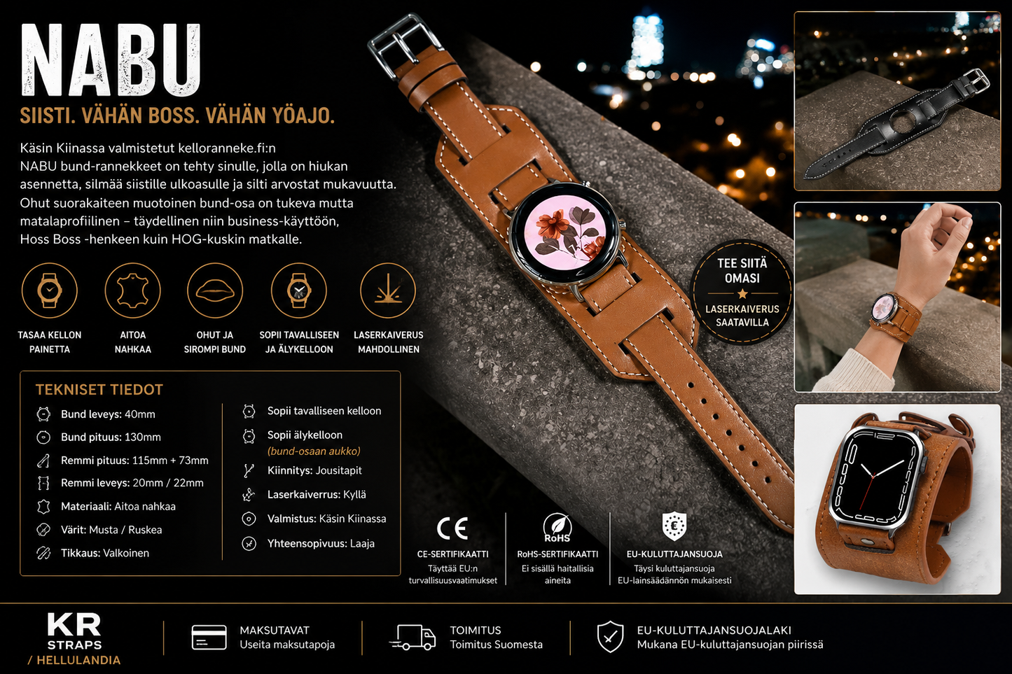Nahkaranneke NABU - bund vintage